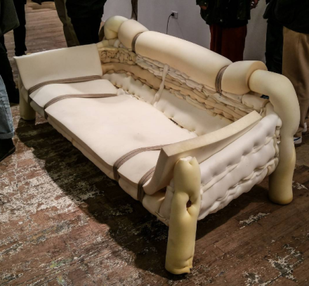 Jessi Reaves, Foam Couch with Straps (2016), via Art Observed