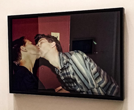 Nan Goldin, Philippe H. and Suzanne Kissing at Euthanasia, New York City (1983), via Art Observed