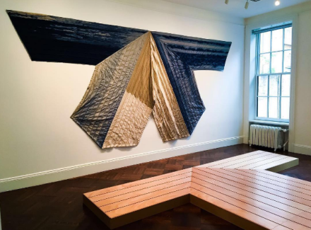 Pia Camil, Slats, skins and shop fittings (Installation View), via Art Observed