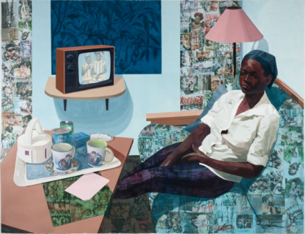 Njideka Akunyili Crosby, Super Blue Omo (2016), courtesy of Victoria Miro 