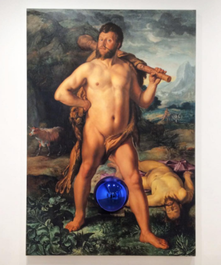 Jeff Koons, Gazing Ball (Goltzius Hercules and Cacus) (2015), via Art Observed