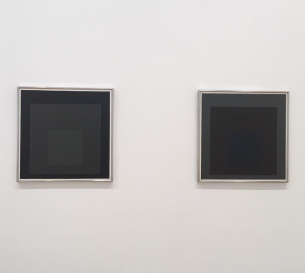 Josef Albers, "Grey Steps, Grey Scales, Grey Ladders" (Exhibition View), via Art Observed