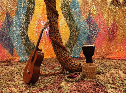 Ernesto Neto, The Serpent’s Energy Gave Birth To Humanity (Installation View), via Art Observed