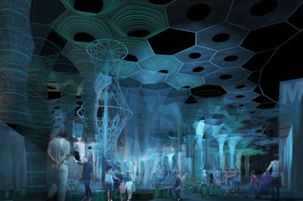 A rendering of Lumen by Jenny Sabin, via Archinect