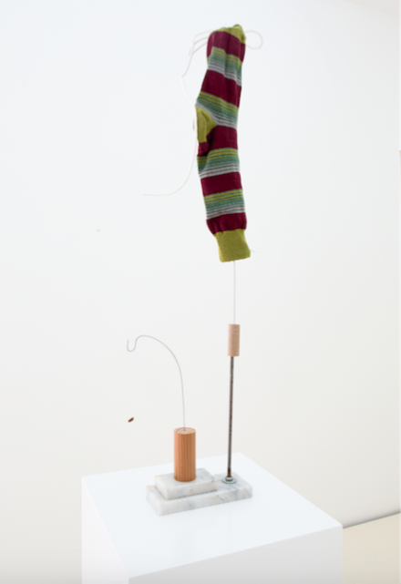 B Wurtz, Untitled (Red with green stripes sock) (2016), via Lulu Gallery