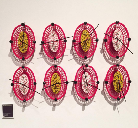 French fry basket clocks by Peter Shire and Ricky Swallow, via Art Observed