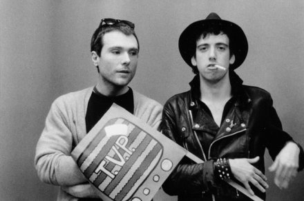 Glenn O'Brien with Mick Jones of The Clash, via NYT