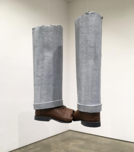Jim Shaw, Dream Object(Hanging legs made out of fiberglass with toes bitten off to demonstrate effect of animal traps)(2007), via Art Observed