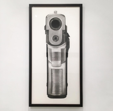 Robert Longo, Untitled (Bodyhammer 9mm) (2008), via Art Observed