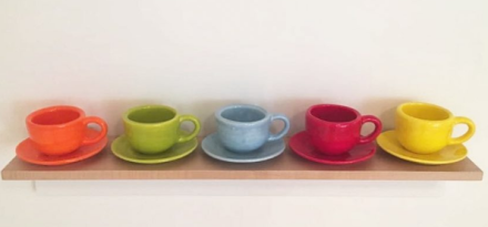 Mary Heilmann, A Row of Cups and Saucers (2017), via Art Observed