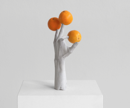 Erwin Wurm, One Minute forever (hands:fruits) (2019), via Lehmann Maupin