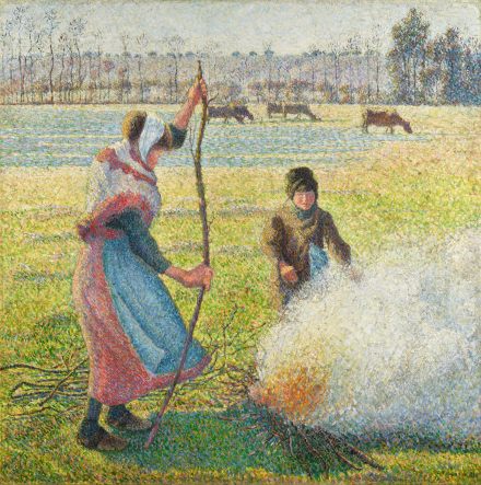 Camille Pissarro, Gelée blanche, jeune paysanne faisant du feu (1888), via Sotheby's