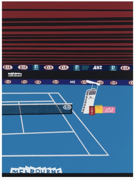 Jonas Wood, Australian Open with Red Lines (2021), via Gagosian