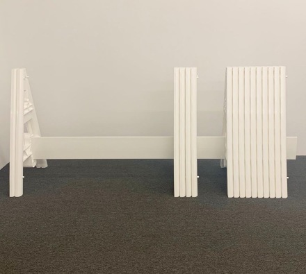 Cady Noland, The Clip-On Method (Installation View), via Art Observed