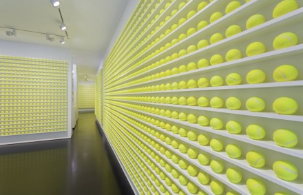 David Shrigley, Mayfair Tennis Ball Exchange (Installation View), via Stephen Friedman