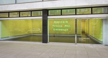 David Shrigley, Mayfair Tennis Ball Exchange (Installation View), via Stephen Friedman