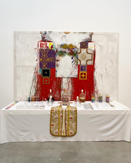 Hermann Nitsch, Selected Paintings, Actions, Relics, and Musical Scores, 1962–2020 (Installation View), via Art Observed