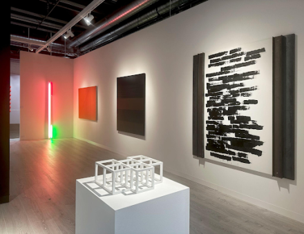 Dan Flavin, Mangold, Soulages, LeWitt, and Kounellis at Cardi Gallery (from left to right)